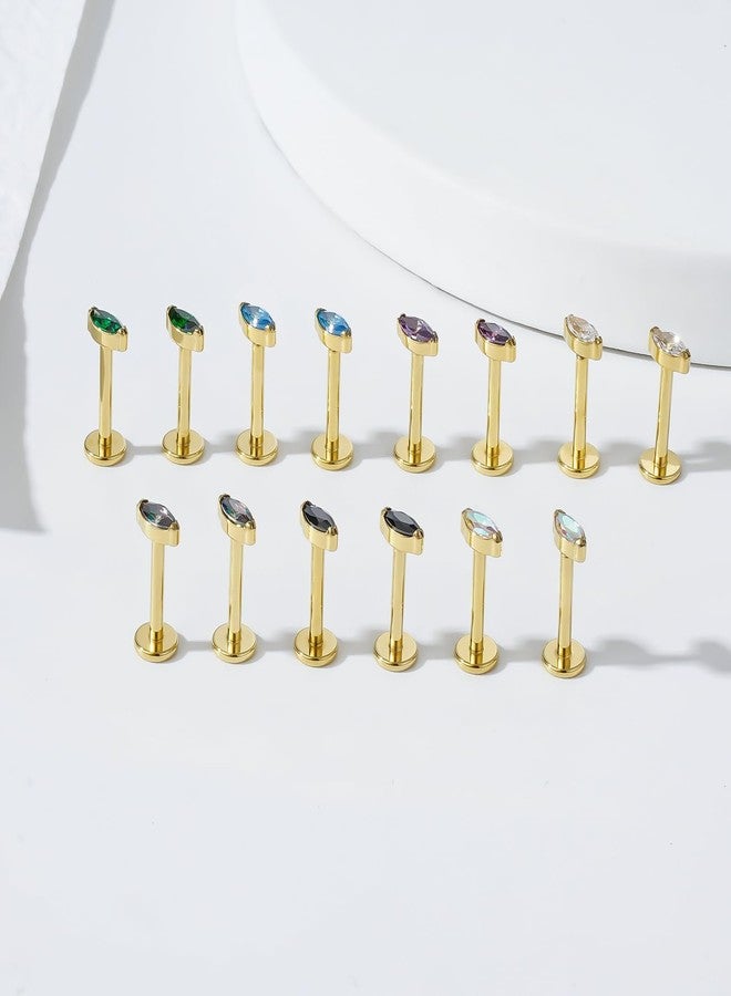 ENONTY 1 pair 16G G23 Titanium Threadless Labret Studs Push-in CZ Labret Lip Cluster Tragus Helix Conch Lobe Rook Cartilage Push Back Sleeper Earring Piercing Jewelry for Men Women (Green) - Image 4